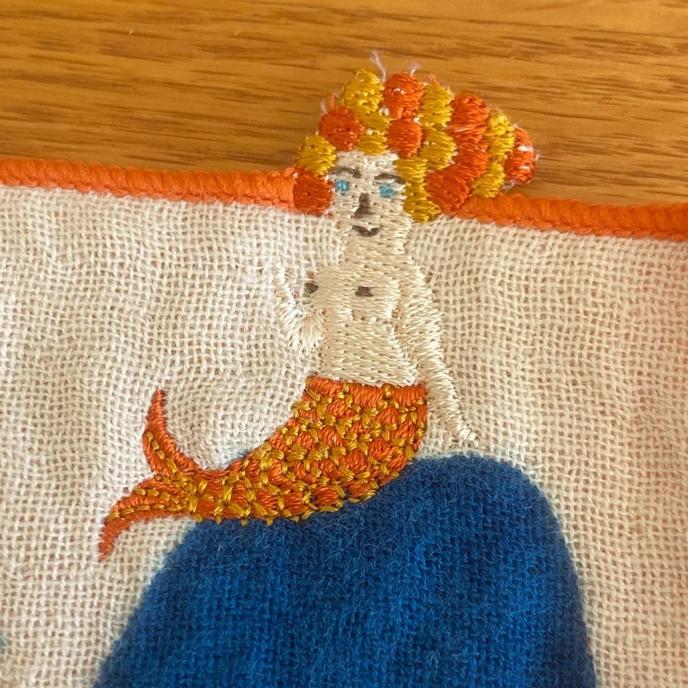 Mermaid w/Waves Embroidered Wash Cloth Japan New w/tags 🇯🇵